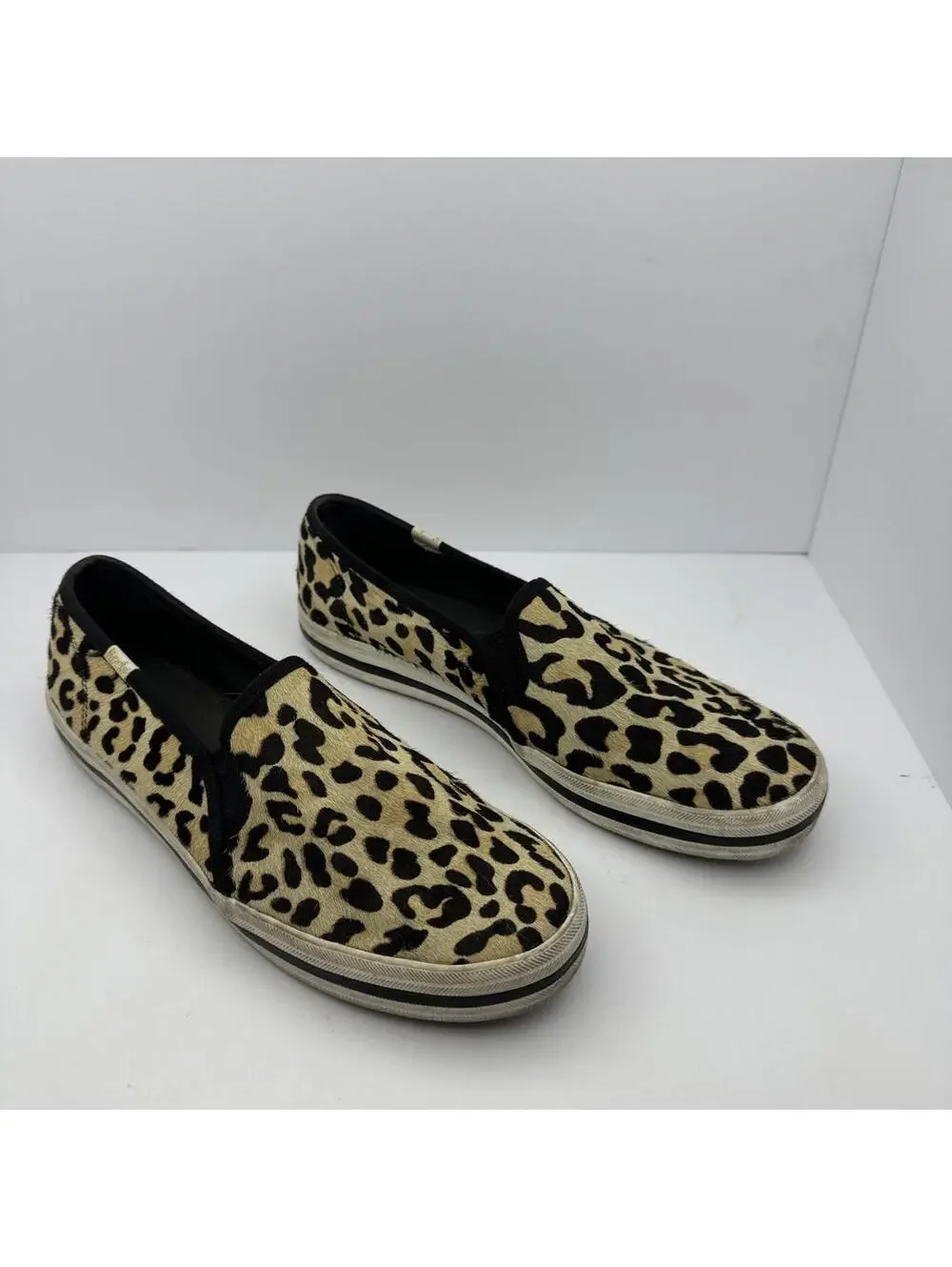 Keds For Kate Spade Leopard Print Calf Hair Slip On Sneakers Size 8.5 Flaw